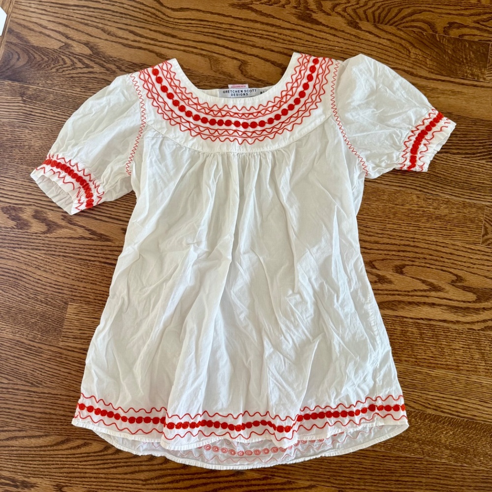 GRETCHEN SCOTT DESIGNS Orange and White Embroidered Women LG Tunic Top